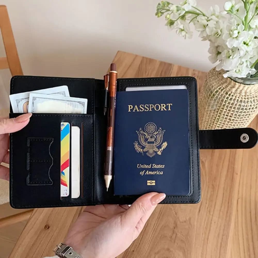 Porta Carte e Passaporto in PU, Custodia per Passaporto, Portafoglio da Viaggio per Check-in Aereo, Porta Biglietti, Clip per Passaporto in Denim da Uomo