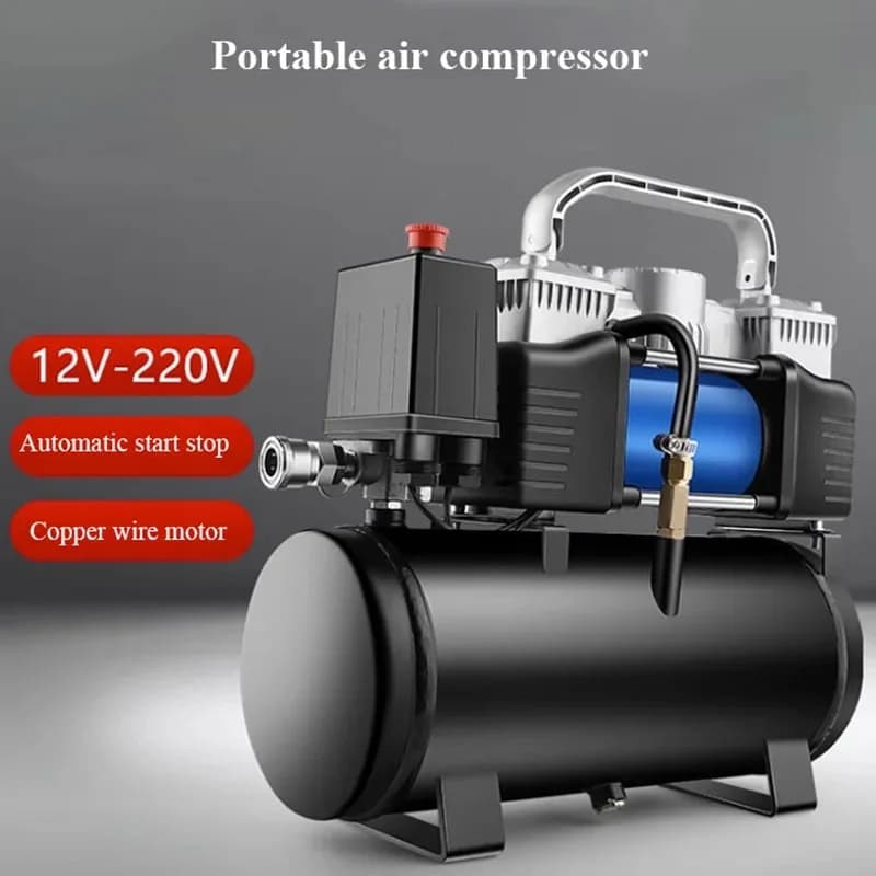 【Novità】Mini Compressore d'Aria 12V 220V, Gonfiatore per Pneumatici Auto, Pompa per Verniciatura a Spruzzo, Mini Pompa Gonfiagomme per Auto