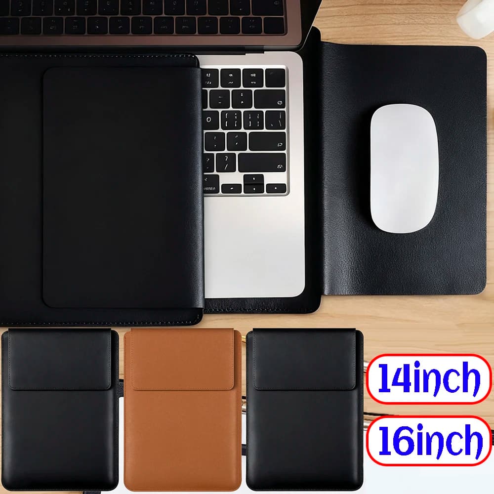 Custodia in pelle per laptop 14/16 pollici con supporto regolabile e tappetino per mouse per Apple/Huawei/Mac/Dell/HP