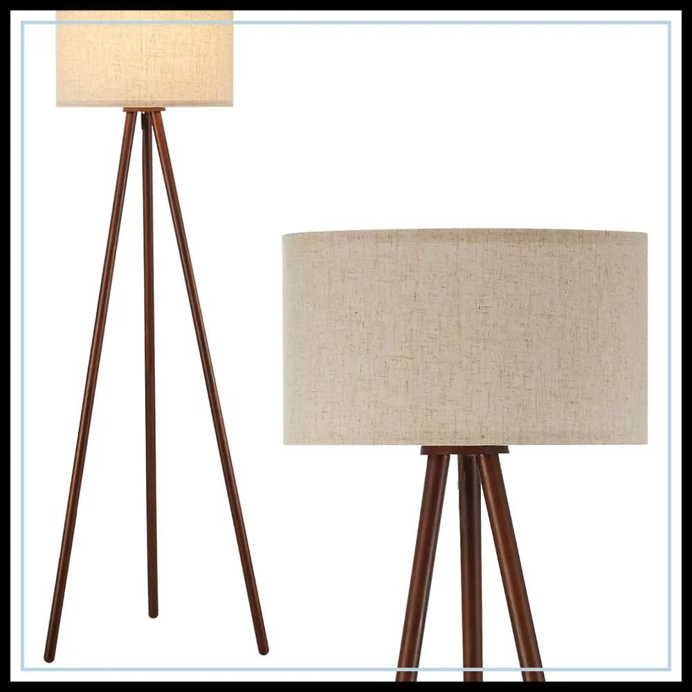 Lampada da Terra in Legno BTP, 3 Colori di Luce Inclusi, Paralume in Lino Stile Mid-Century Modern per Soggiorno, Camera da Letto, Ufficio, Certificata ETL