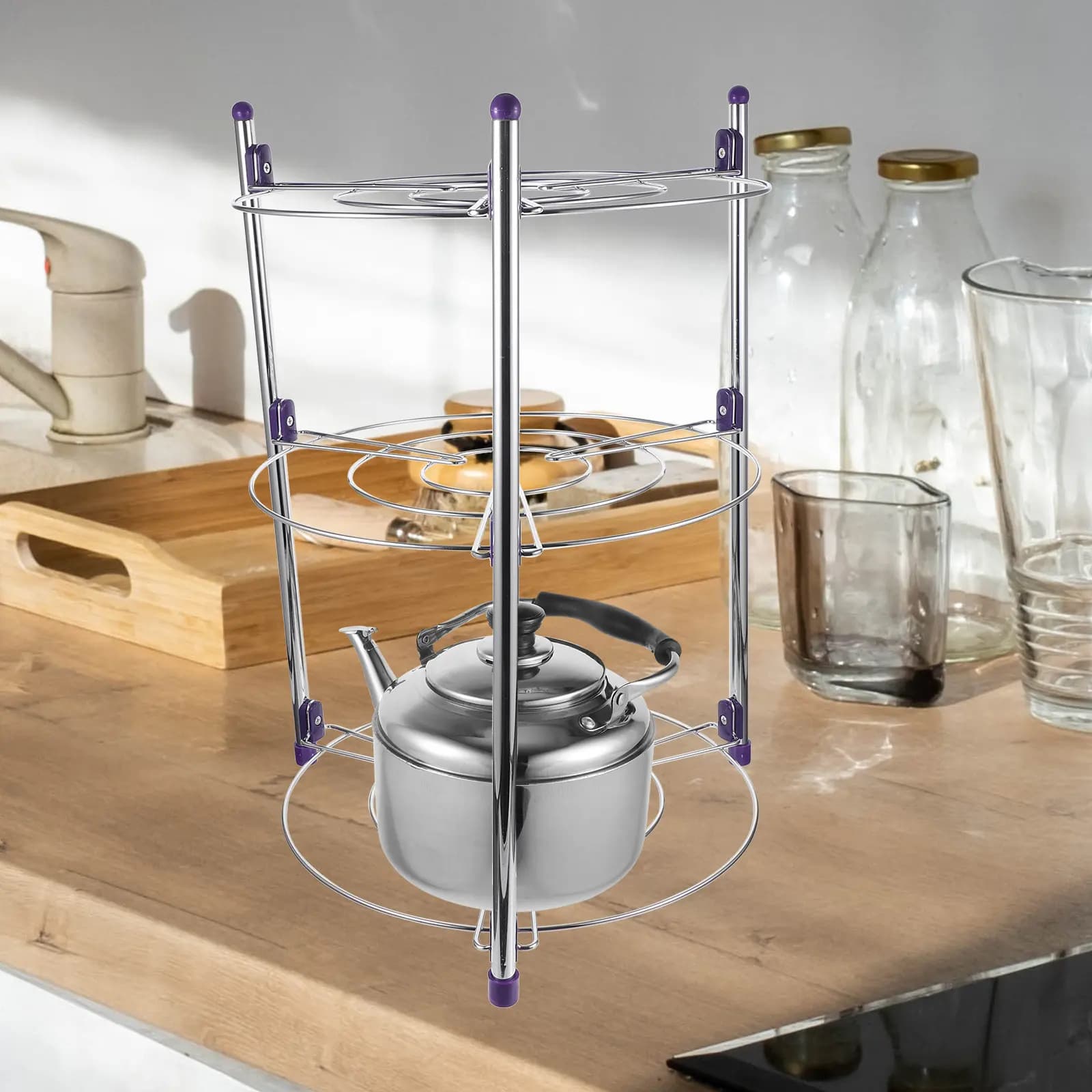 Portapentole da Cucina in Acciaio Inox, Organizzatore Multifunzione per Padelle, Design Salvaspazio per Pentole, Padelle e Pentole a Vapore