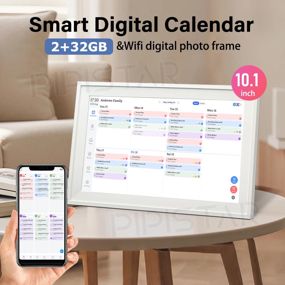 Calendario digitale da 10,1 pollici Cornice per foto touch screen Full HD 1280P, calendario di pianificazione domestica intelligente, cornice per foto digitali
