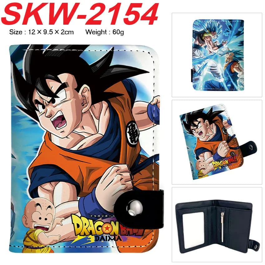 Anime Dragon Ball Son Goku Super Saiyan Printed Vertical Bifold Wallet Snap Button Double Layer Card Holder Coin Purse For Fans