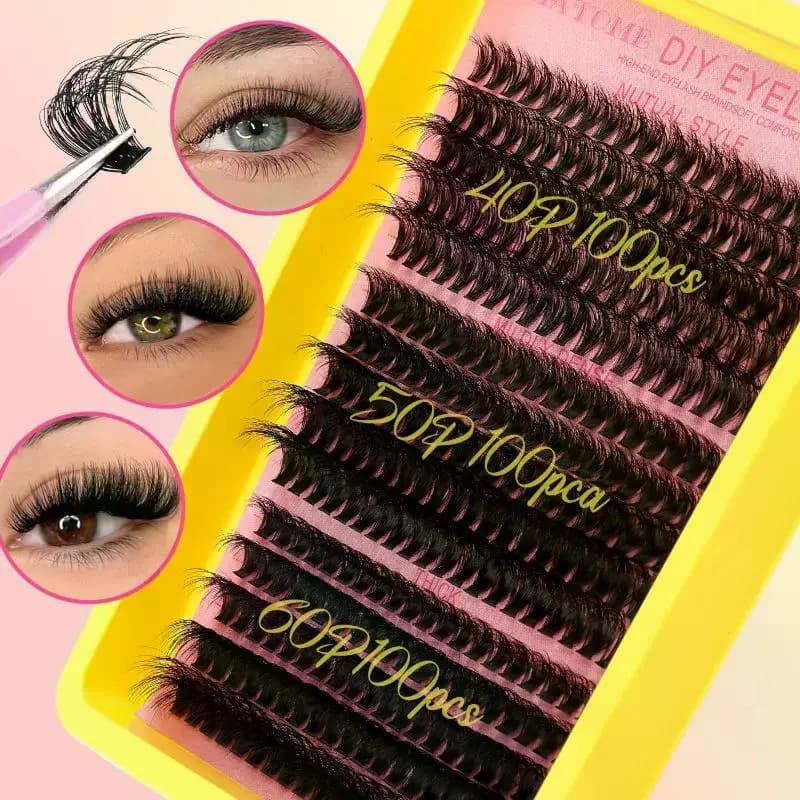 Kit Eyelashes, Individual Eyelashes, Mixed Tray Volume, 3D Eyelashes in Synthetic Vison, Extension Eyelashes Wispy Effect, Fin Eyelashes for Make-up