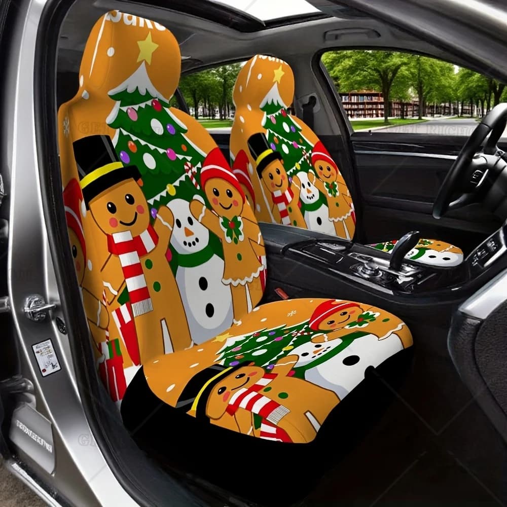 Car seat covers 2 pieces, Christmas theme model of cartoons, suitable for cars, SUVs, trucks, front seats, digital print, polyester