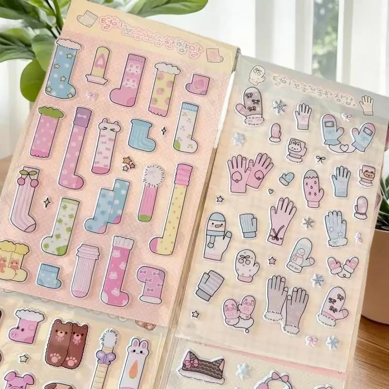 1/4Pcs Winter Socks Gloves Scarves Hats 3D Foam Stickers Creative DIY Handbook Decorative Stickers Cute Laptop Phone Stickers