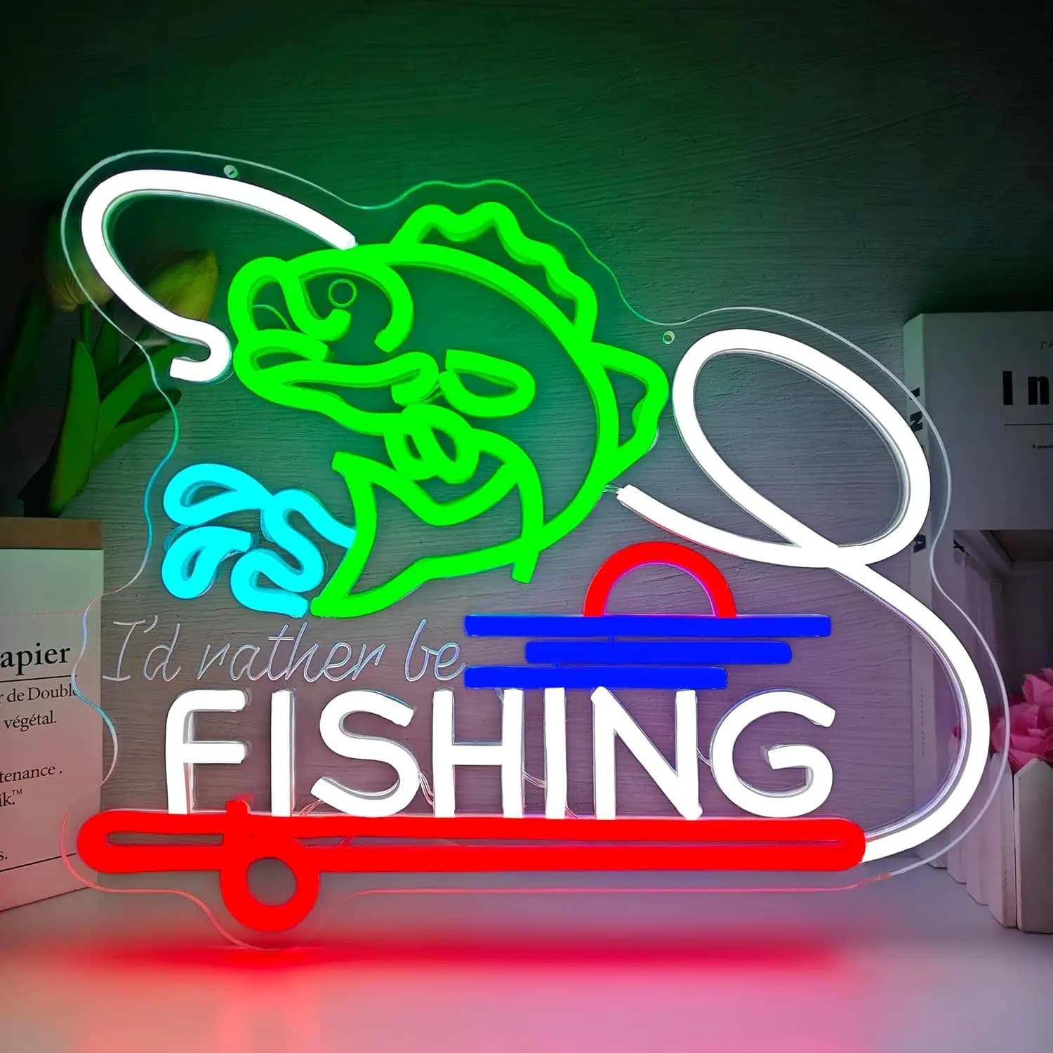 Insegna al Neon a Tema Pesca, Luce LED a Neon Alimentata tramite USB, Decorazione Estetica per Feste, Sale Giochi, Camere da Letto, Regalo di Compleanno, Lampada da Parete Artistica