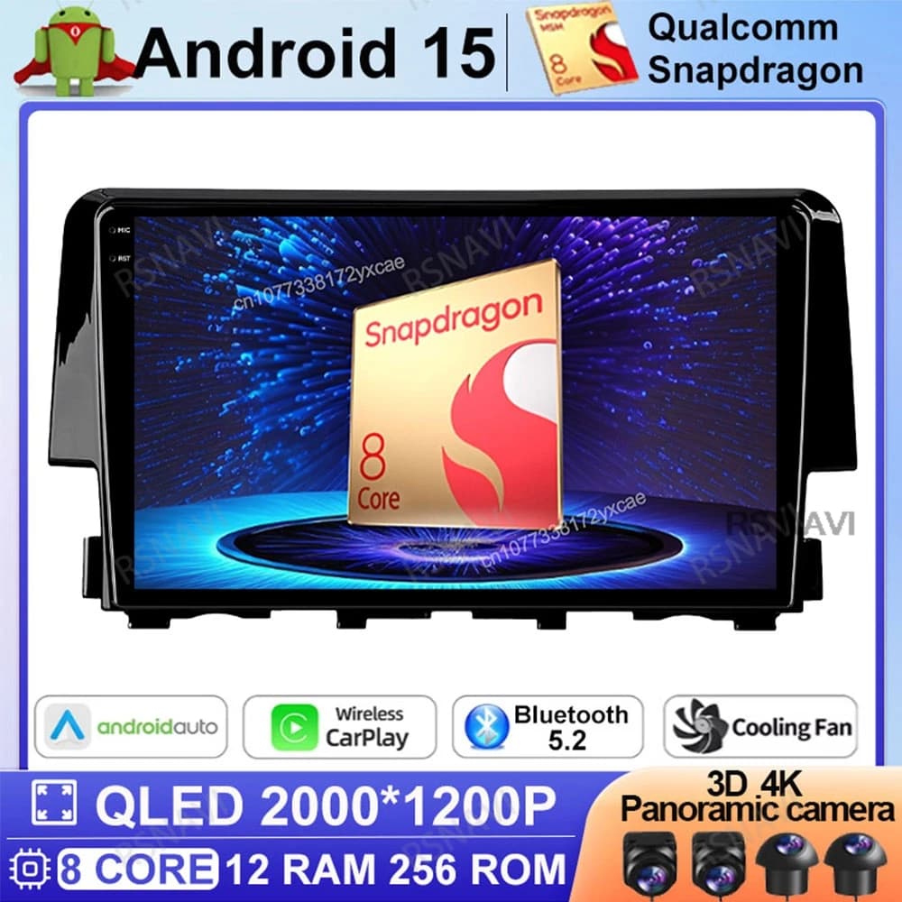 Android 15 Autoradio Per Honda Civic 2016 2017 2018 2019 2020 5G WIFI Wireless Carplay Auto Qualcomm Autoradio DVD Multimediale BT