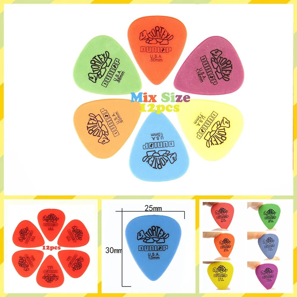 Plettri per chitarra Dunlop da 12 pezzi per accessori per parti di basso per chitarra elettrica 6 tipi di plettro di spessore