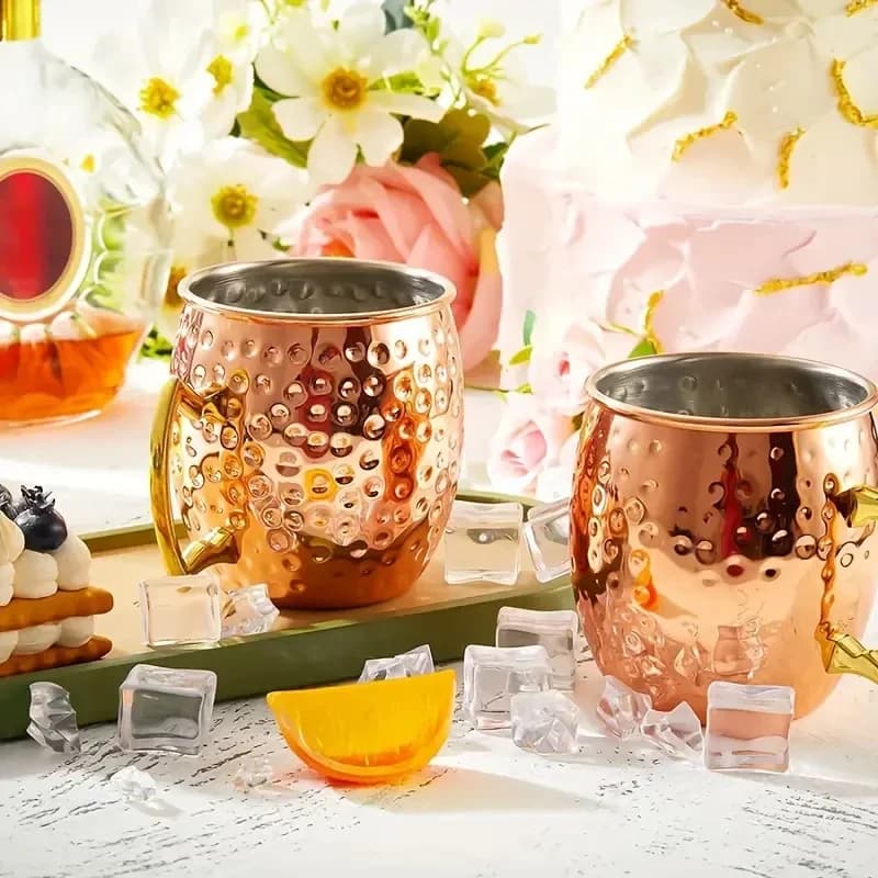 2025New Cocktail Wine Cup Mosca Mule Mug 550ml Acciaio inossidabile martellato in rame placcato Birra Cup Coffee Bar Drinkware per Ramadan