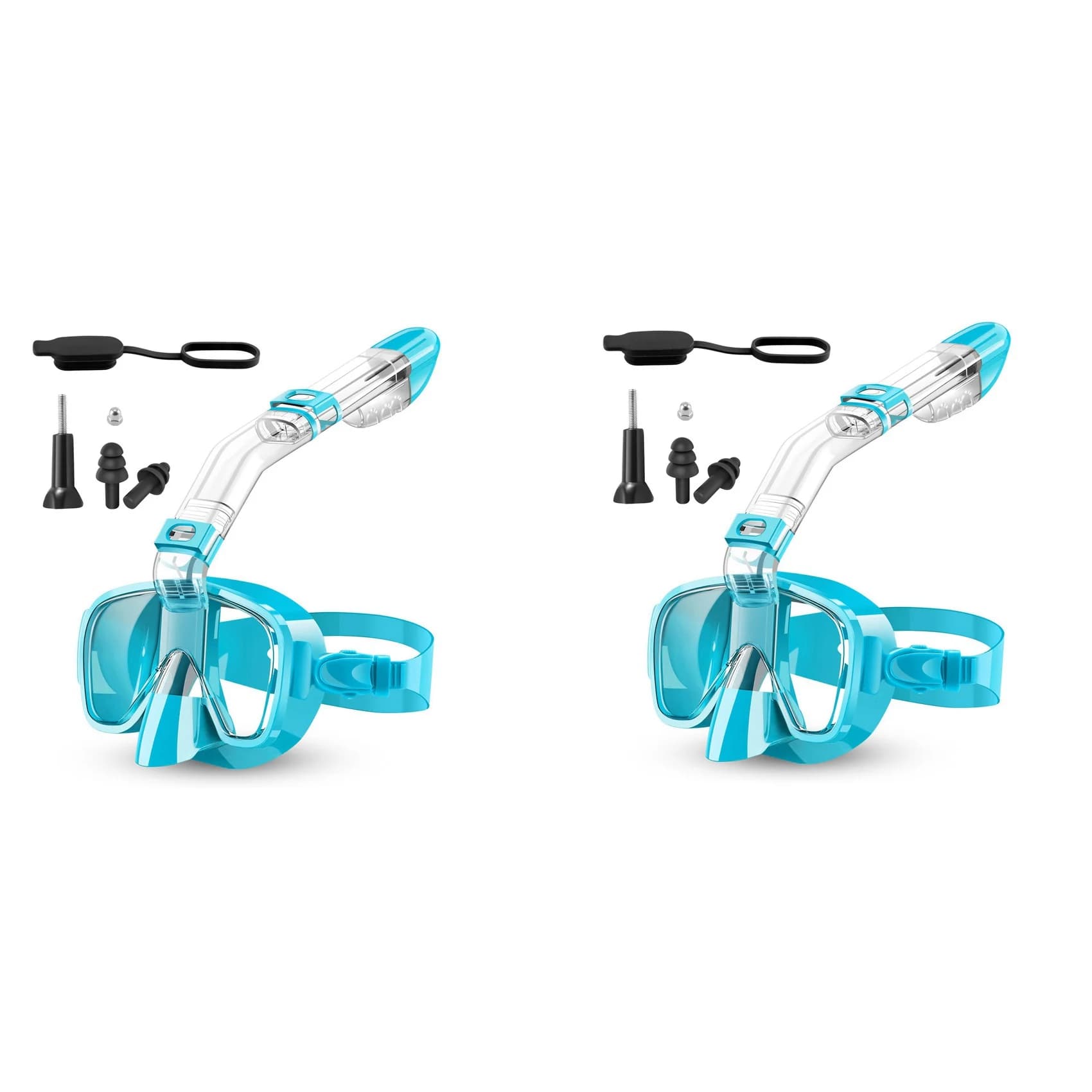 Set of folding dive masks with 2X snorkeling mask with Dry Top system and camera support, professional snorkeling equipment B60B