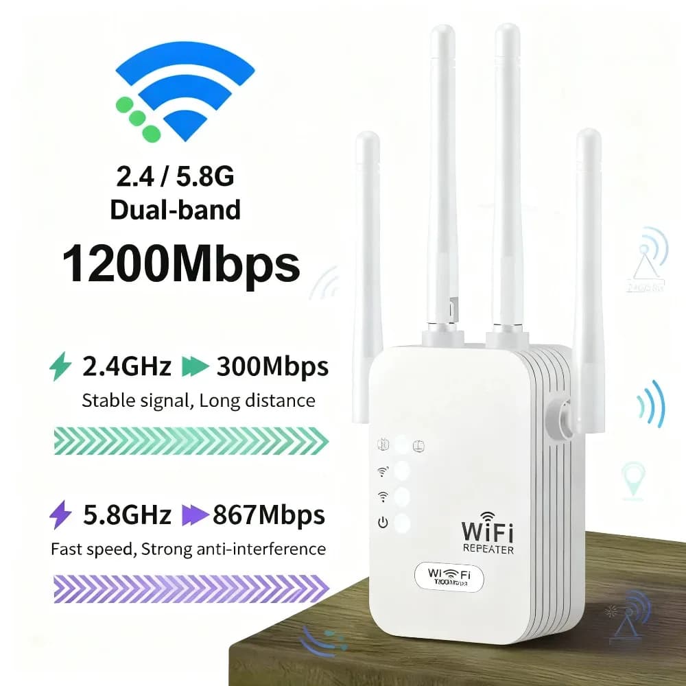Ripetitore WiFi 1200Mbps Router wireless Amplificatore extender WIFI Dual Band 2.4G/5GHz Ripetitore di segnale Wi-Fi Rete a lungo raggio