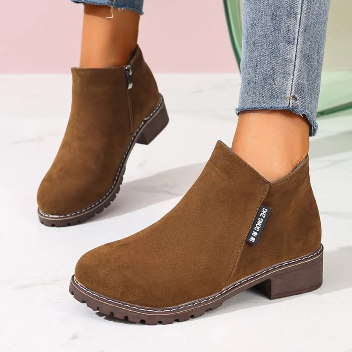 Women Autumn Winter Ankle Boots Side Zipper Chunky Heel Comfortable Fashionable Casual Formal Wear New Platform Hot Sale Shoes