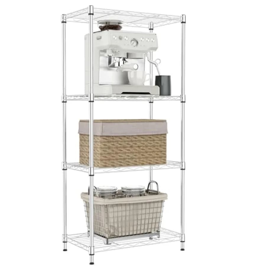 Scaffale in Metallo a 4 Ripiani, Organizzatore per Cucina, Camera da Letto, Soggiorno o Lavanderia, L 11.8" 41.9" A