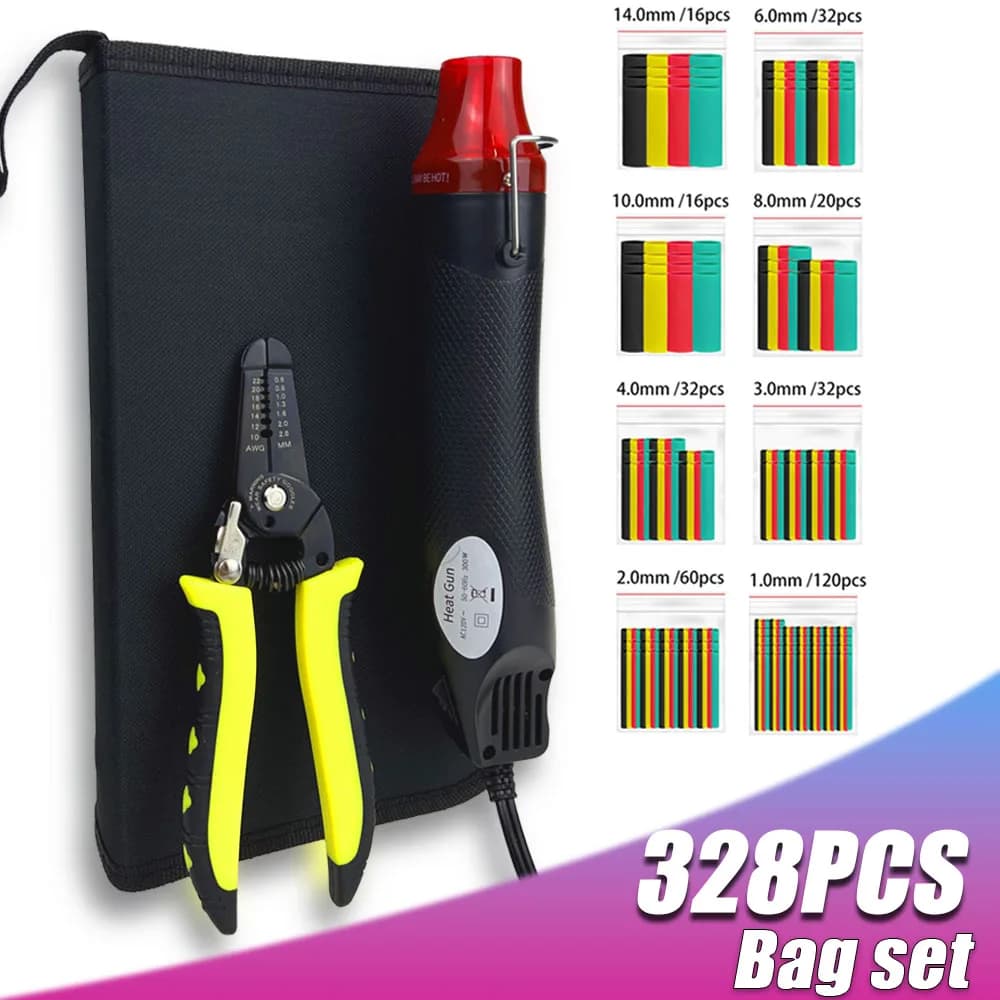 328pcs Heat Shrink Tube 2:1 Shrinkable Wire Shrinking Wrap Tubing Wire Connect Cover Protection with Hot Air Gun