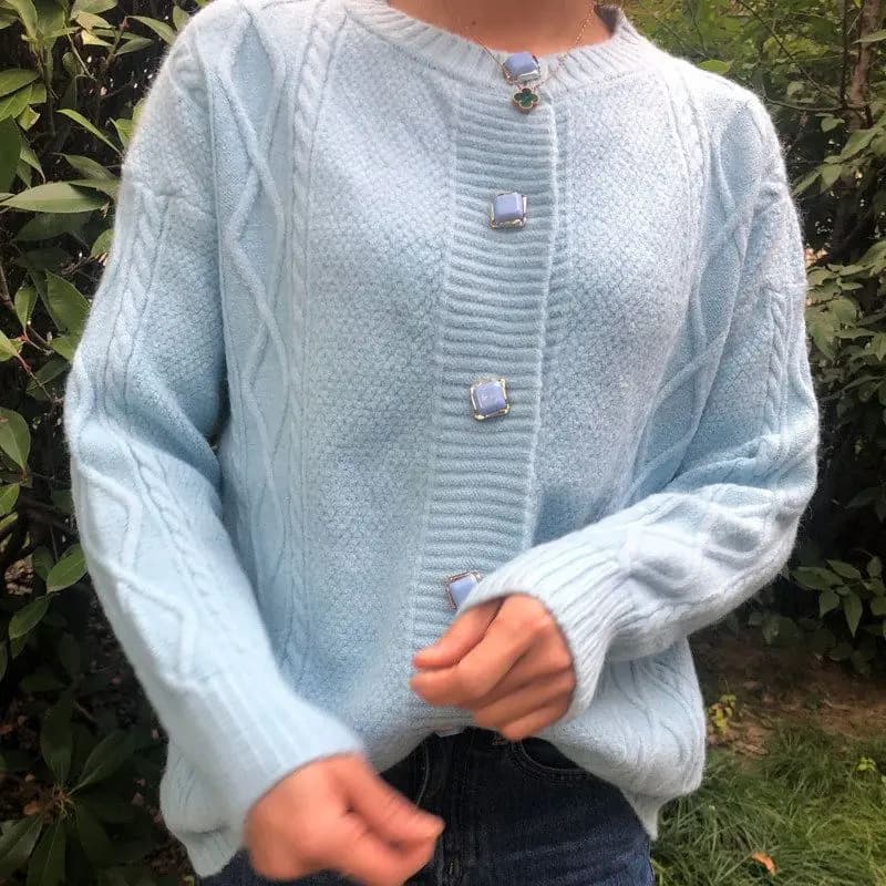 Spring Autumn New Loose Round Neck Top Versatile Knitted Cardigan Women Sweater Short Coat
