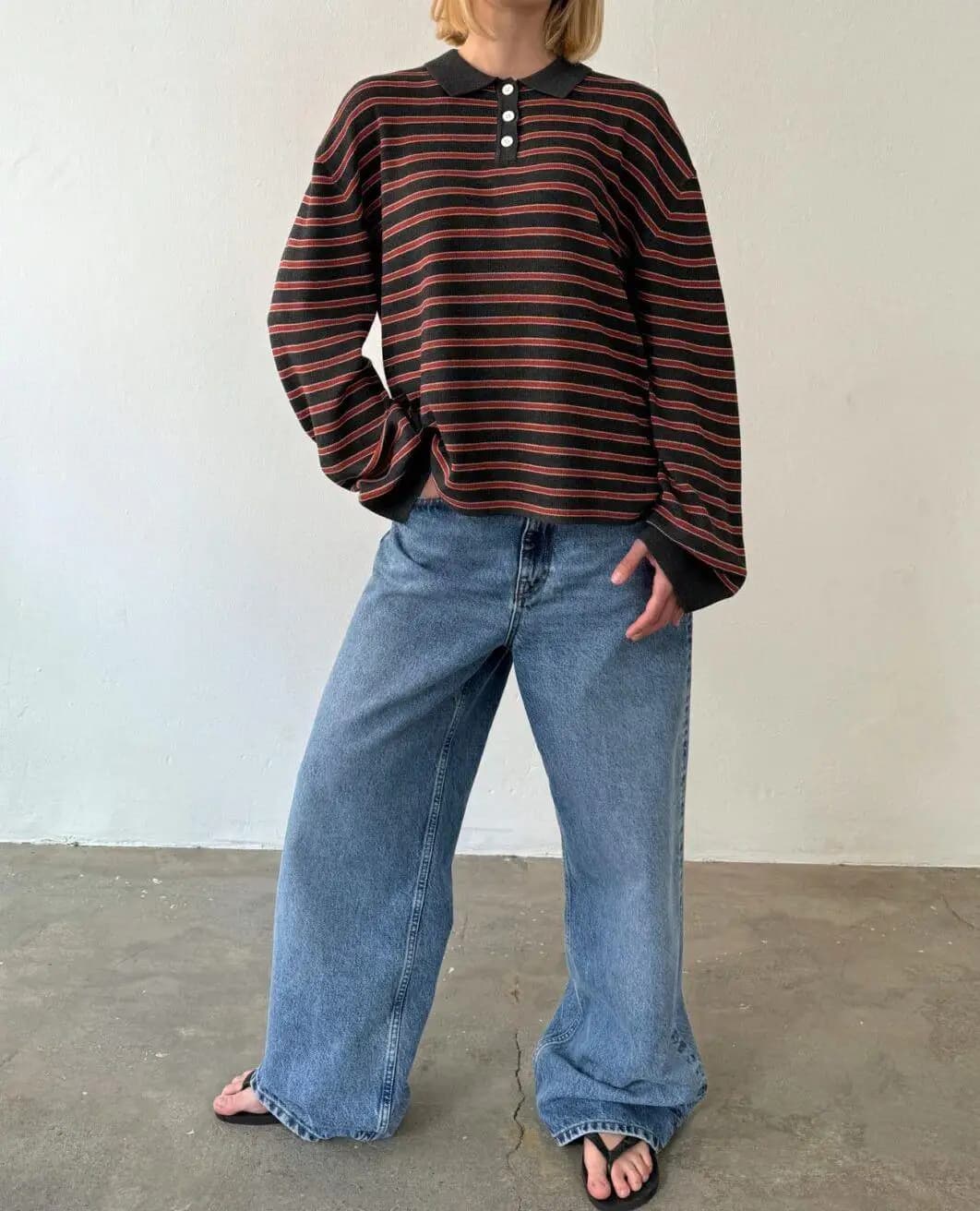 Nuove donne di moda maglione con colletto a righe pullover a maniche lunghe allentato top in maglia abiti casual invernali autunnali S-XL