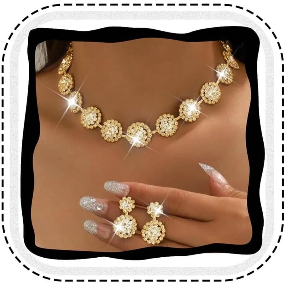 Elegant Silver Rhinestone Bridal Jewelry Set: Necklace and Earrings for Formal Occasions
