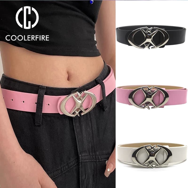 Y2K Punk Gothic Belt Women Belt for Jeans Belts for Women Pink White Black Belt Fashion Vintage Belts Pu Leather Waistband BF019