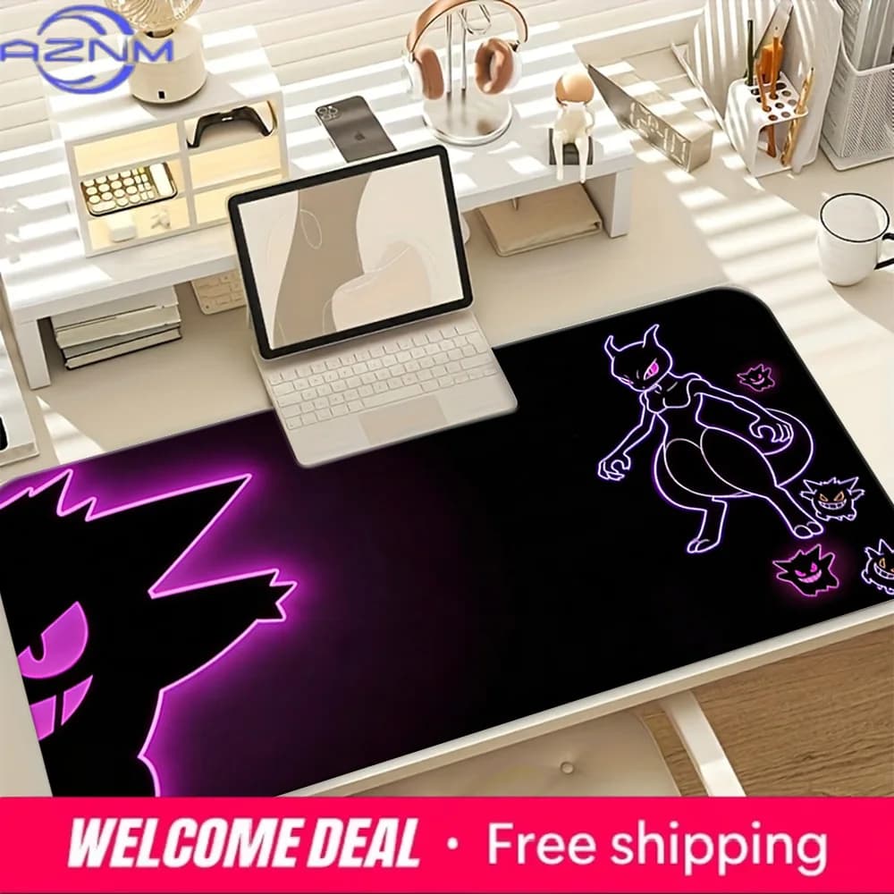 Tappetino per mouse da gioco Pokemon Gengar & Mewtwo Neon, tappetino da scrivania antiscivolo
