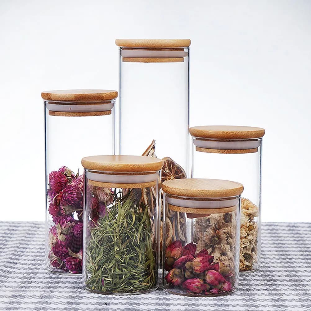 1800Ml Glass Seal Jar Airtight Storage Container Bamboo Cover Suitable for Tea Coffee Spice Candy Kitchen Dry Food Organization
