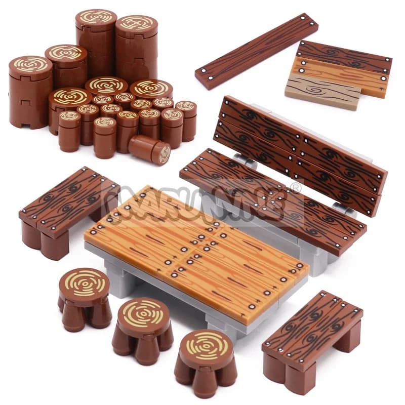 MARUMINE MOC Blocchi Set di sedie in legno Mattoni da costruzione Parte in legno 4769 98138 Compatibile Costruzione fai da te Città Fattoria Giungla Foresta