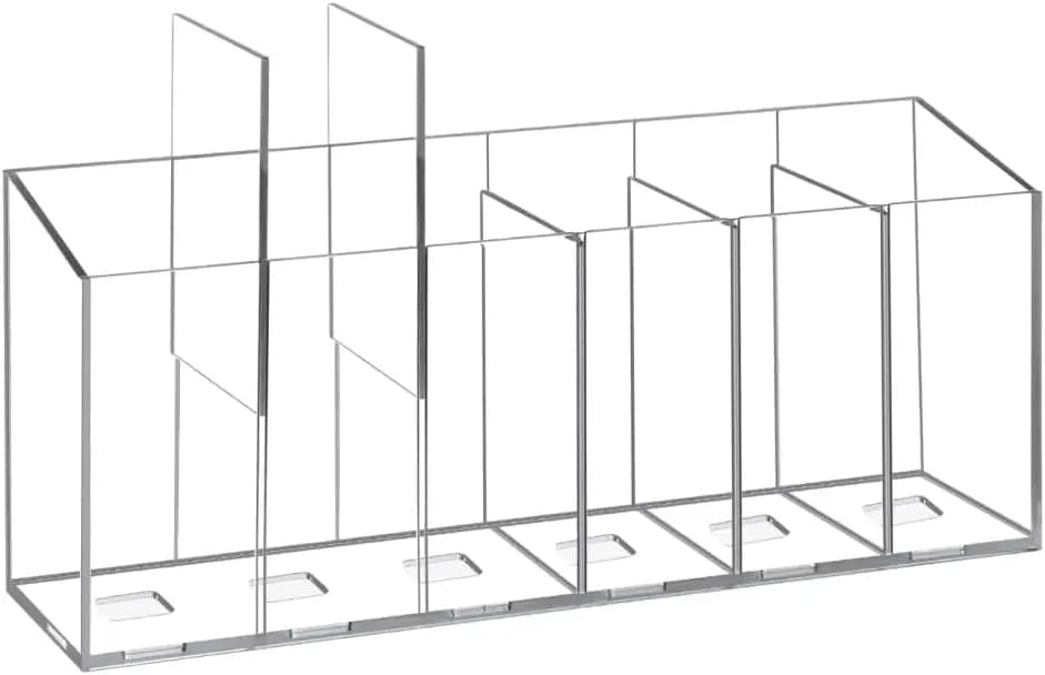 Acrylic Makeup Brush Organizer 6 Compartments Pen Holder with Removable Dividers