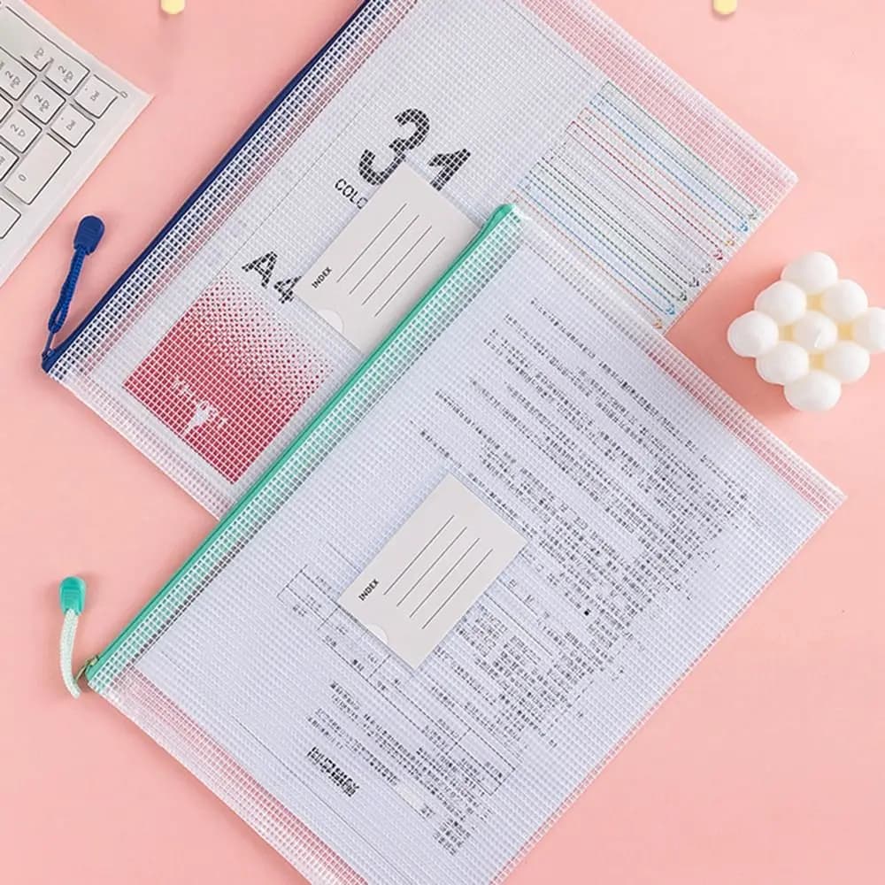 Borsa per documenti portatile in rete A4 in PVC Borsa per informazioni trasparente addensata Cartelle di file impermeabili con cerniera Forniture per ufficio scolastico