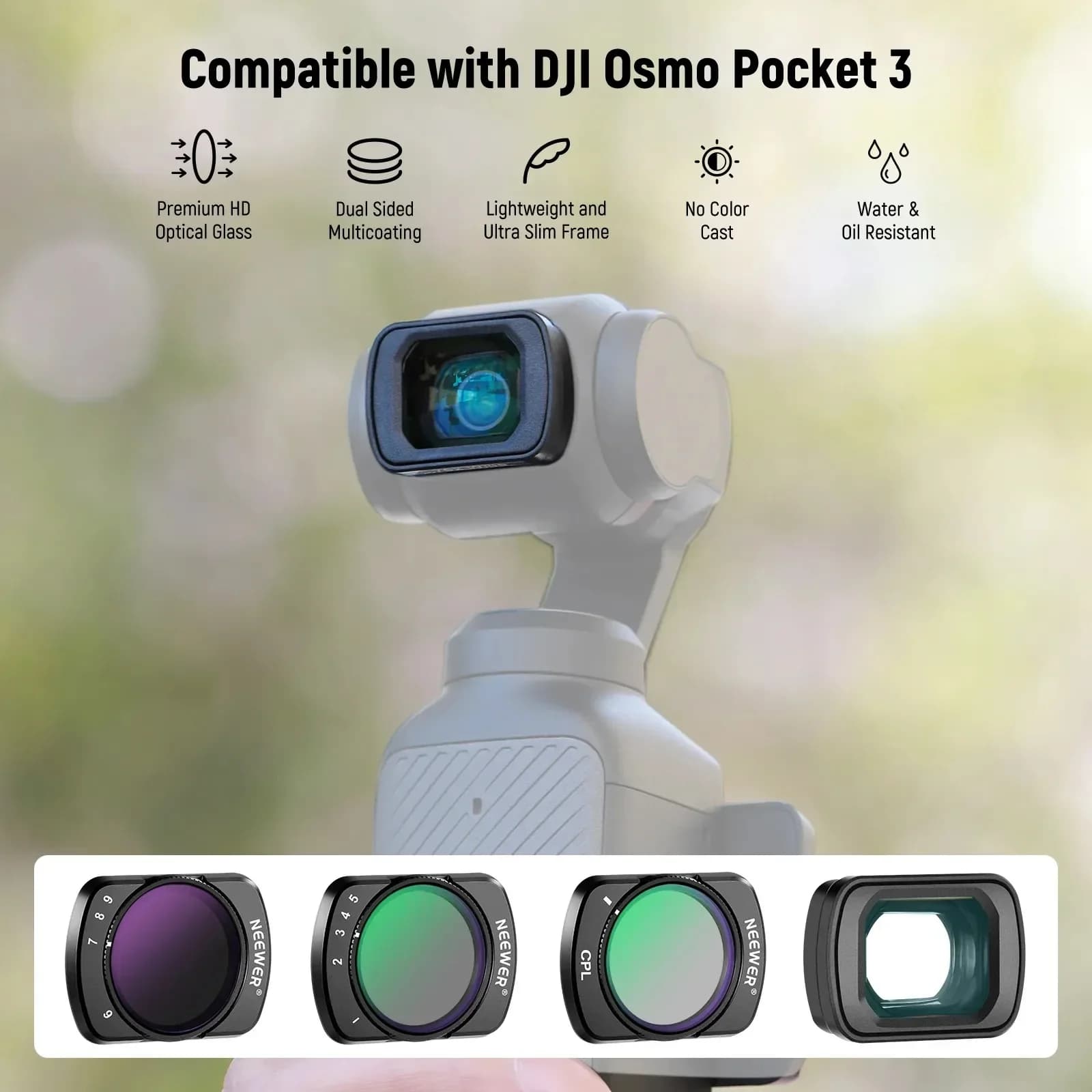 Set di filtri ND variabili con obiettivo grandangolare 0.75X per DJI Osmo Pocket 3