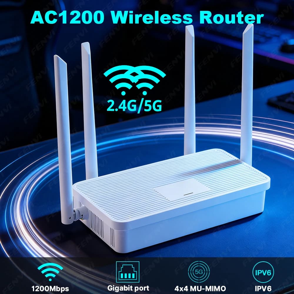 Router WiFi AC1200, Router Gigabit Ethernet 1200Mbps, Ripetitore di Segnale Dual Band 5GHz 2.4GHz, Amplificatore di Rete Wireless Wi-Fi