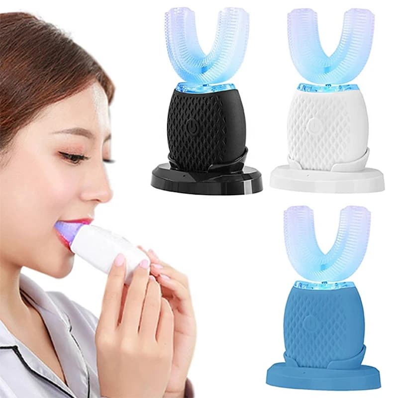 Spazzolino Elettrico a LED Ricaricabile Automatico a Forma di U in Silicone con Setole Morbide per Uso Domestico Impermeabile 2026