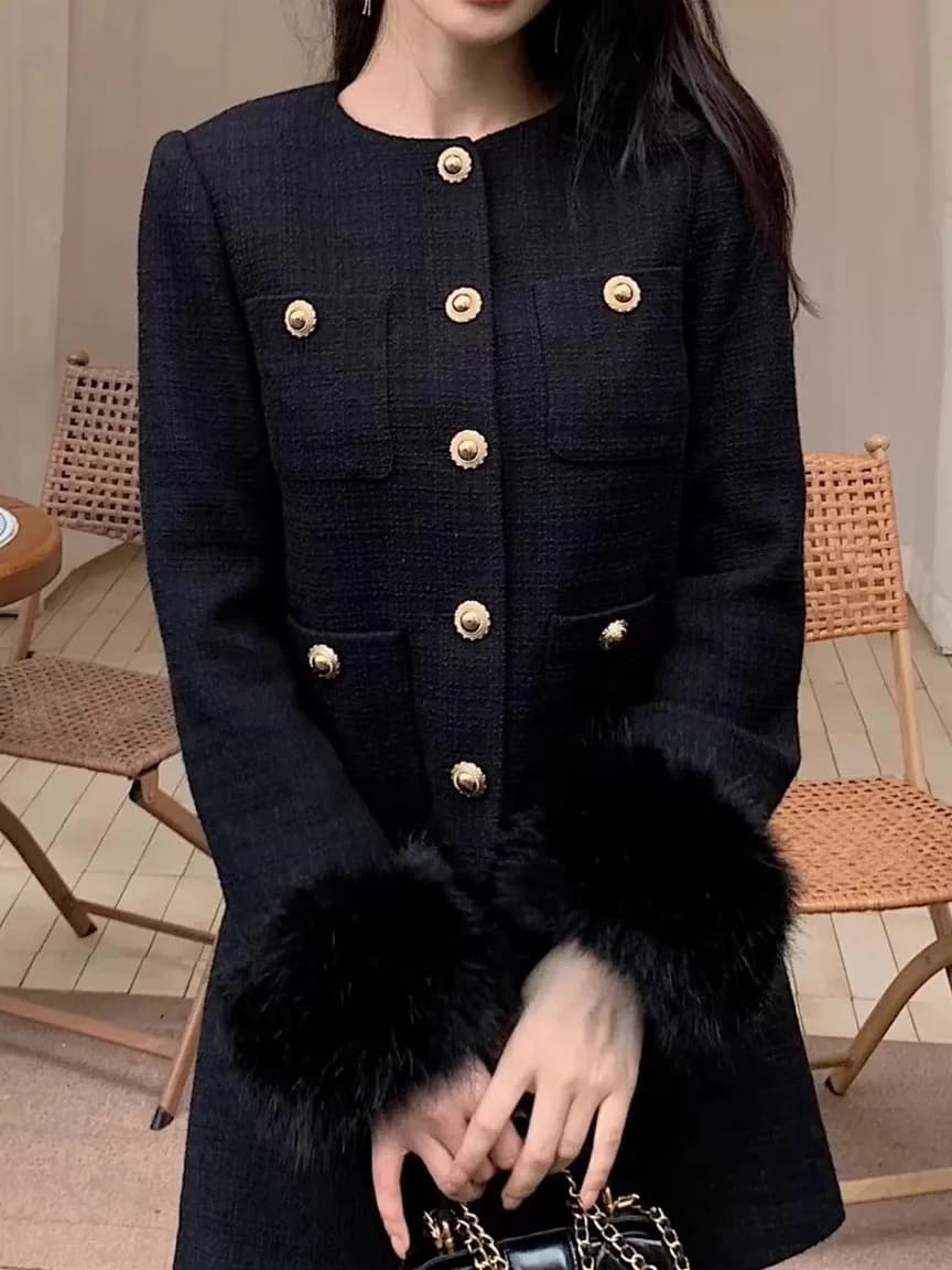 Fashionable tweed suit suit: bag, skirt midi, jacket and plus size women's clothing