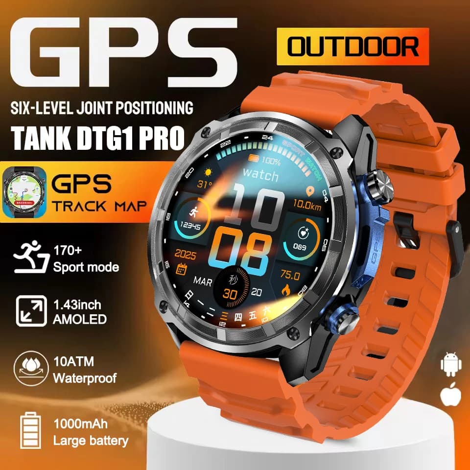 Nuovo Smartwatch GPS di Precisione per Esterni con Mappa GNSS, Impermeabile 10TM, Batteria da 1000mAh, 170+ Modalità Sportive, Chiamate Bluetooth, Display AMOlED