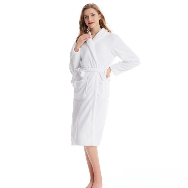 Extended Coral Fleece Robe Couples Home Clothes Sleepwear Autumn Winter Men Women Bath Kimono Long Sleeve Lapel Cardigan