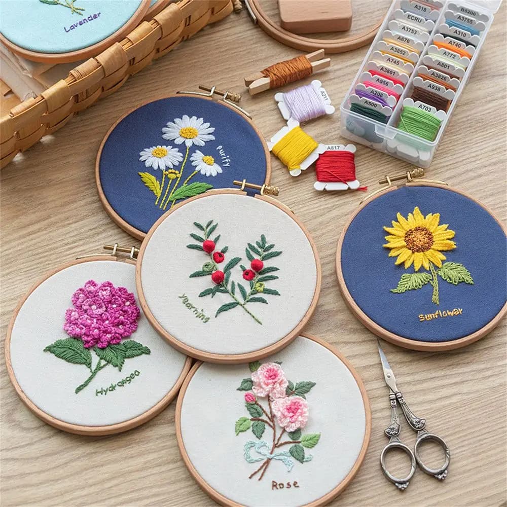Gift Sewing accessories Flower Bouquet Series Needle Punch Cross Stitch Embroidery Kit Needle Thread