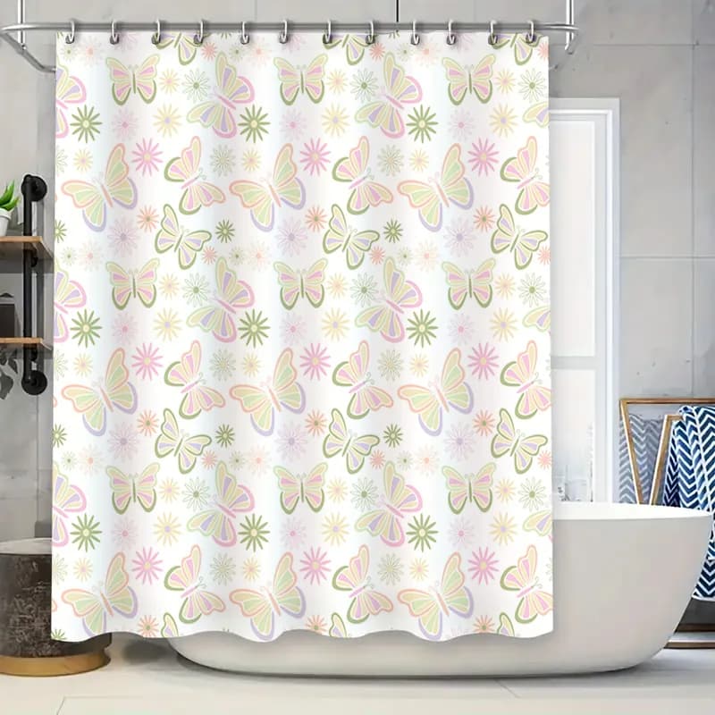 Collezione di decorazioni per il bagno con tenda da doccia floreale a farfalla