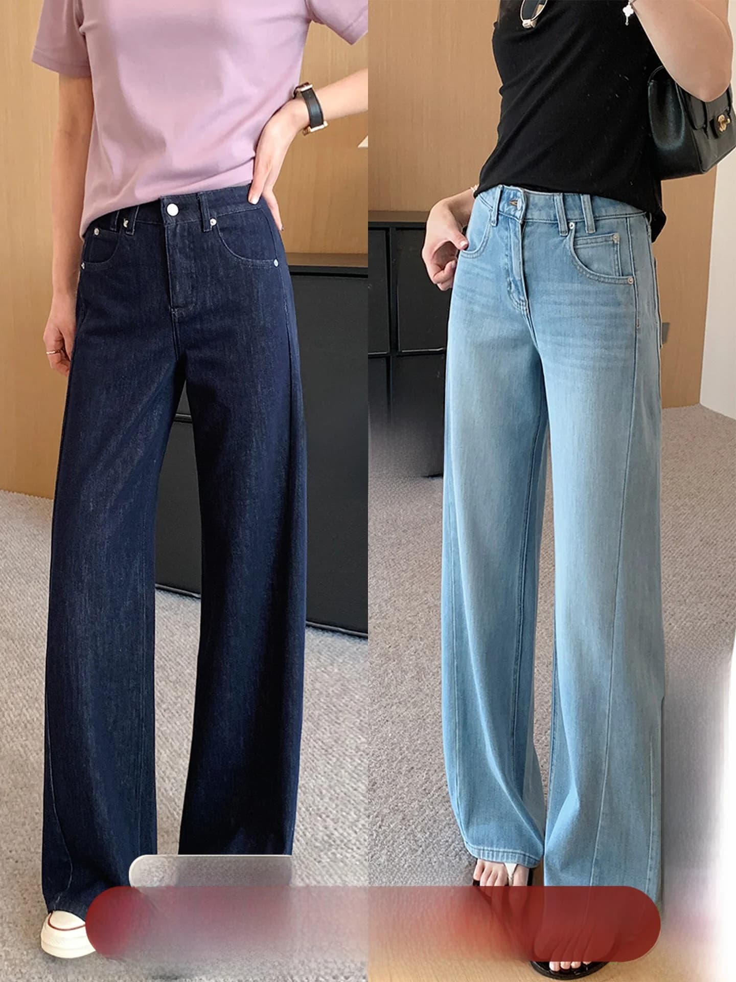 Jeans a Gamba Dritta in Seta Elasticizzata a Quattro Vie, Pantaloni Slim Fit Leggermente Svasati, Jeans Casual a Vita Alta per Donna