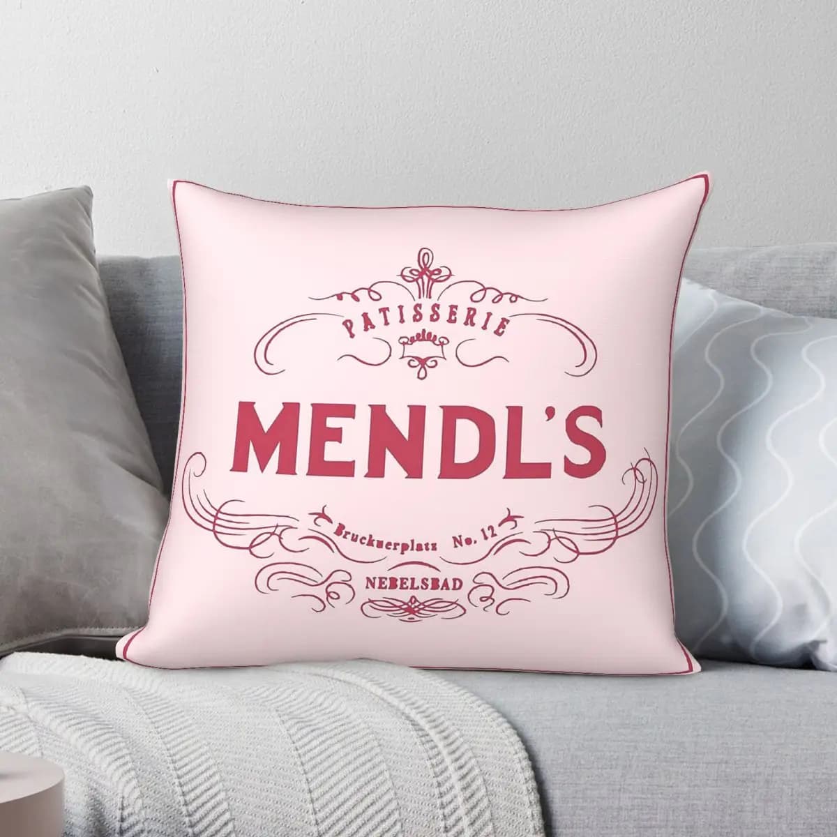Grand Budapest Hotel Mendl's Patisserie Pillowcase Polyester Linen Velvet Pattern Zip Decor Sofa Cushion Cover