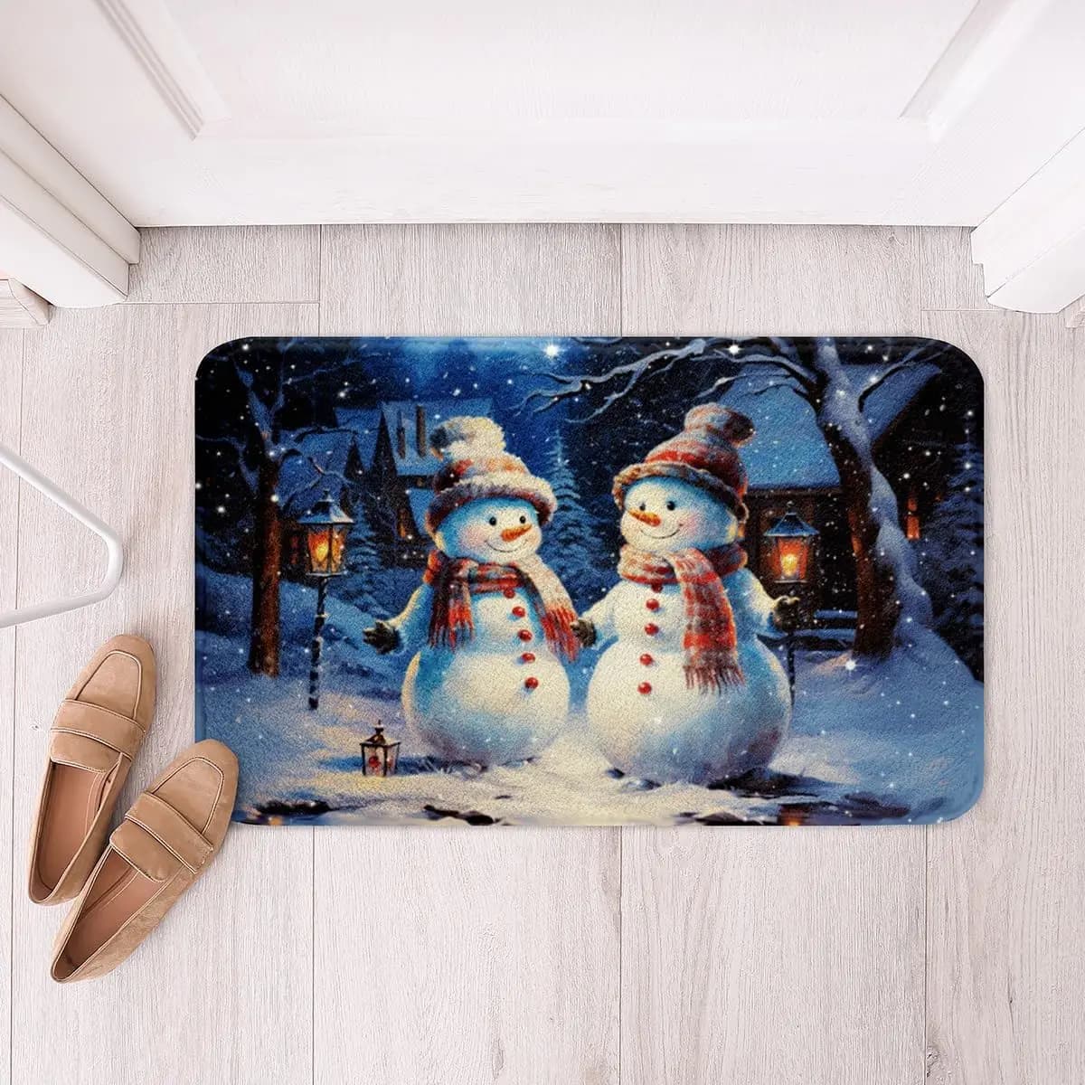 Homewish Tappeto da bagno invernale con pupazzo di neve, tappetino da bagno antiscivolo con albero di Natale con fiocco di neve per bambini, ragazze e donne, Merry Christmas Shagg