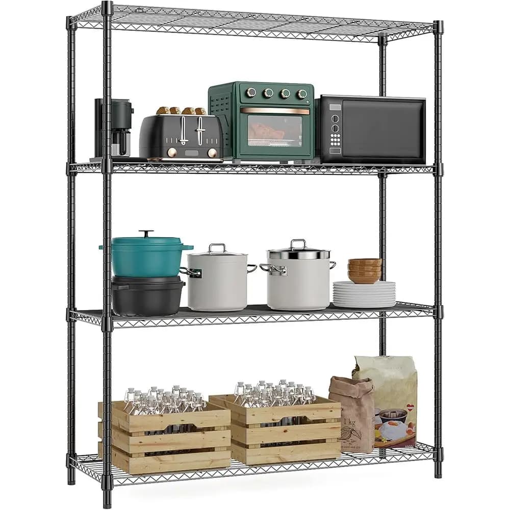 Scaffale di Stoccaggio a 4 Ripiani in Metallo da 635 kg, Organizzatore Domestico Autoportante per Cucina e Dispensa