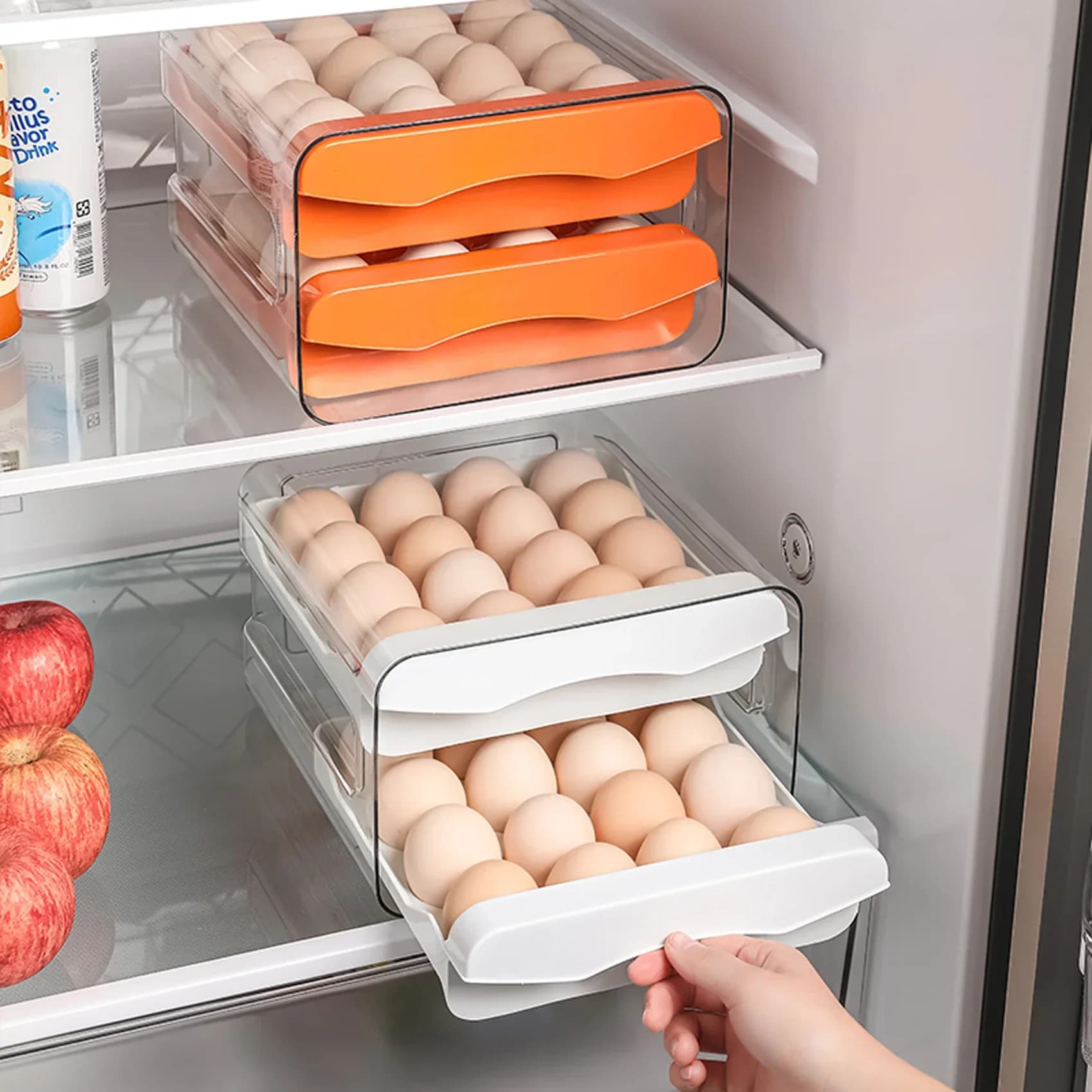 Scatola portauova a doppio strato, frigorifero a cassetto, organizer per uova rotanti, contenitore per alimenti, accessori da cucina