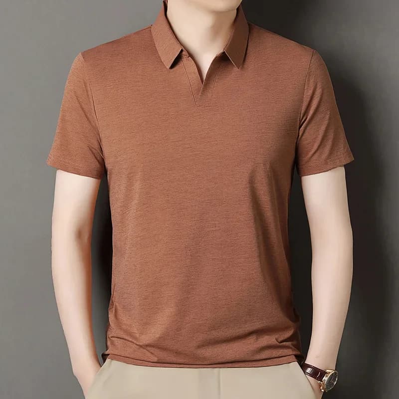GELITAYIN Uomo Risvolto T-shirt Manica corta Anti-rughe Morbido e fresco Seta di ghiaccio Solido Polo Slim Fit Traspirante Sottile Sport Golf T