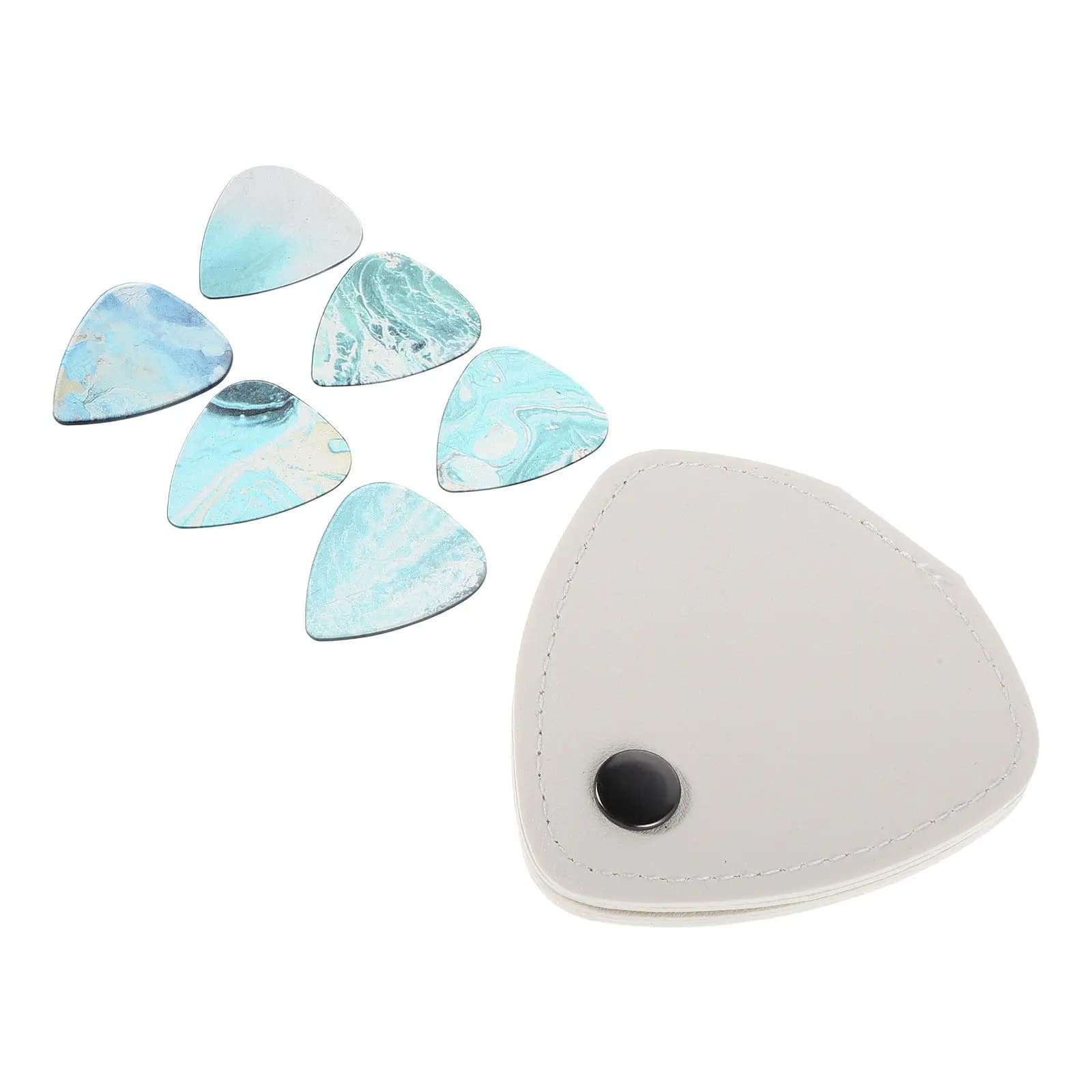 1Set Guitar Pick Case with Picks Clear Plectrum Wallet White PU Bag for Beginners Professionals Travel Practice
