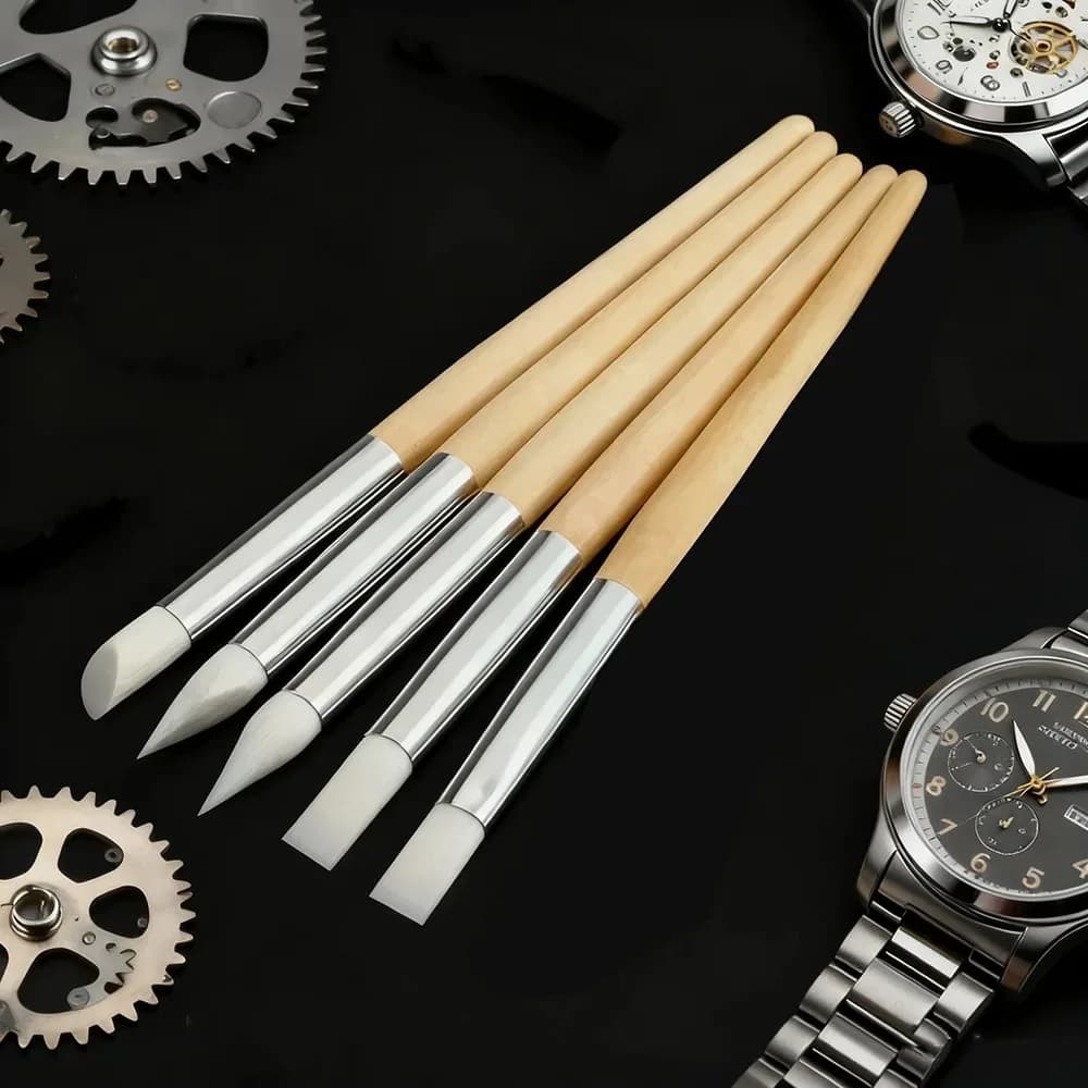 Set di pulizia quadranti orologi 5 pezzi, strumento per la rimozione dello sporco e la riparazione con punte in gomma per la pulizia del movimento delle lancette dell'orologio L4529
