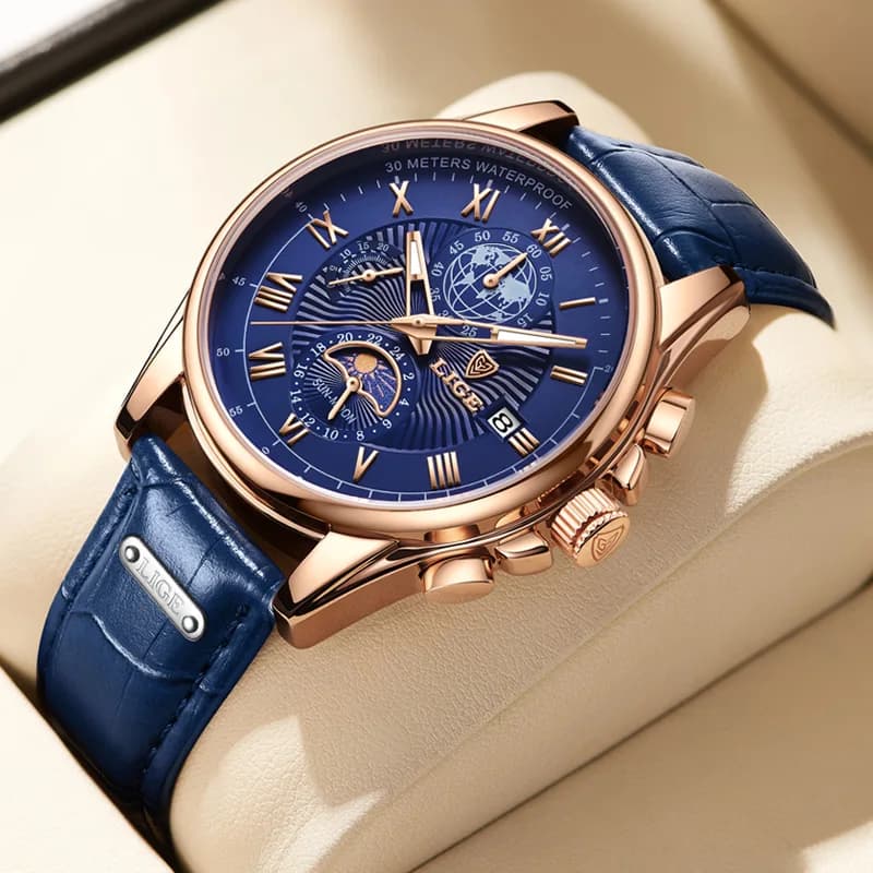 Mens LIGE Top Brand Luxury Casual Leather Quartz Men Watch Business Clock Male Sport Chronograph With Waterproof Date