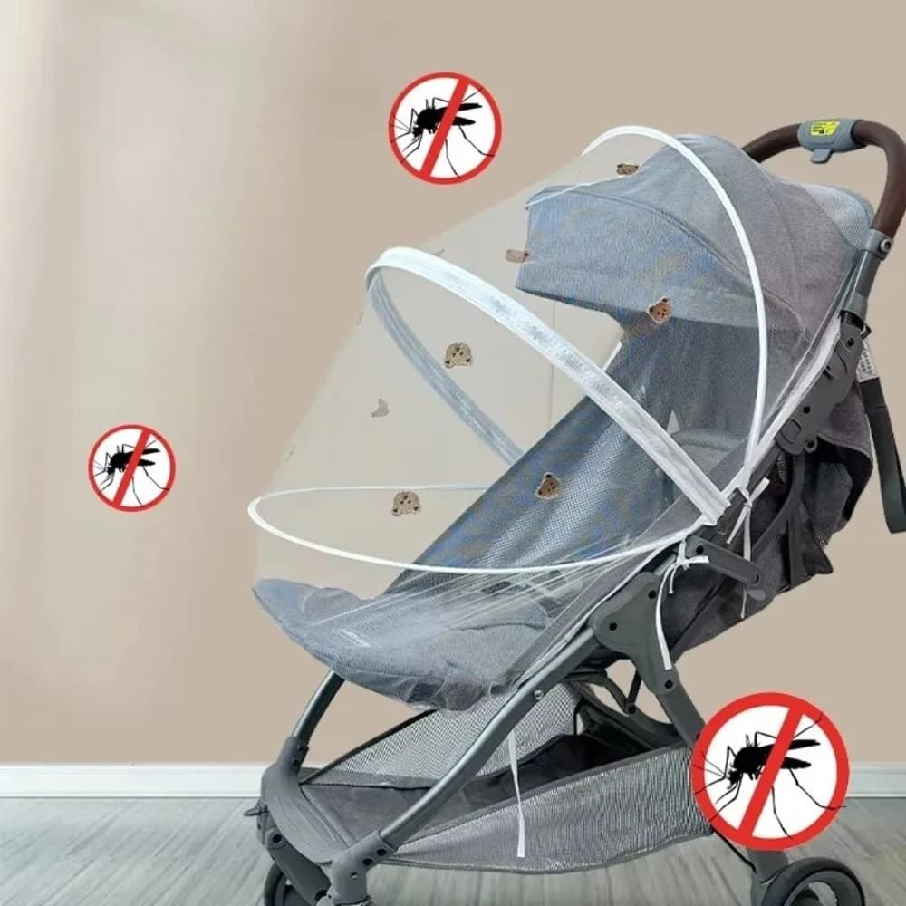 Zanzariera Universale Pieghevole per Passeggino con Cerniera, Ricamo Cartone Animato, Rete Anti-Zanzare per Neonati e Bambini