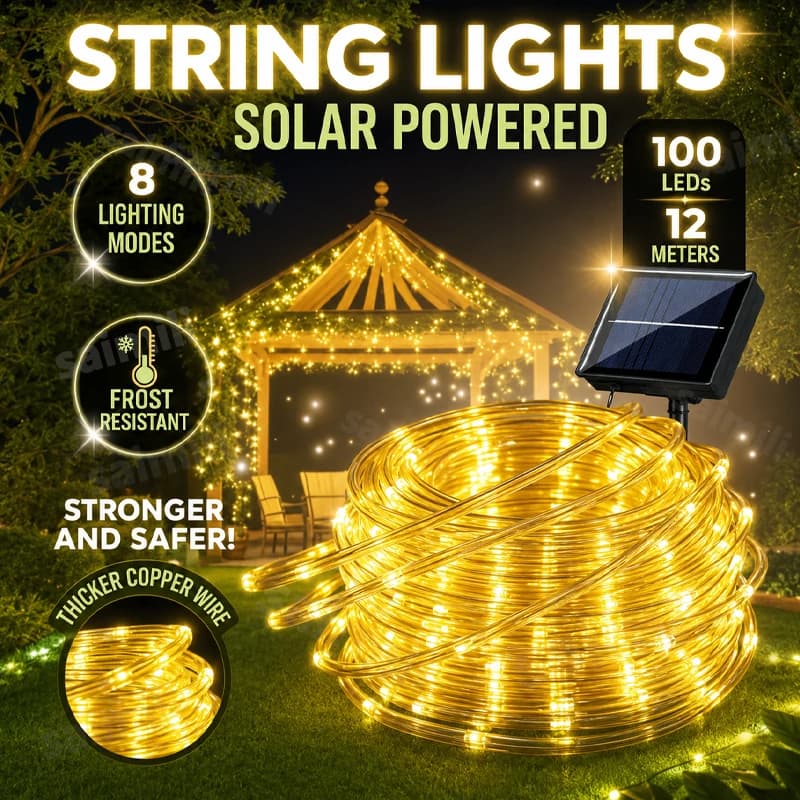 Luci a Stringa LED Solari da Giardino, Lampade a Tubo per Esterni, Ghirlande Natalizie, Luci Fatate per Feste, Matrimoni e Decorazioni Festive per la Casa