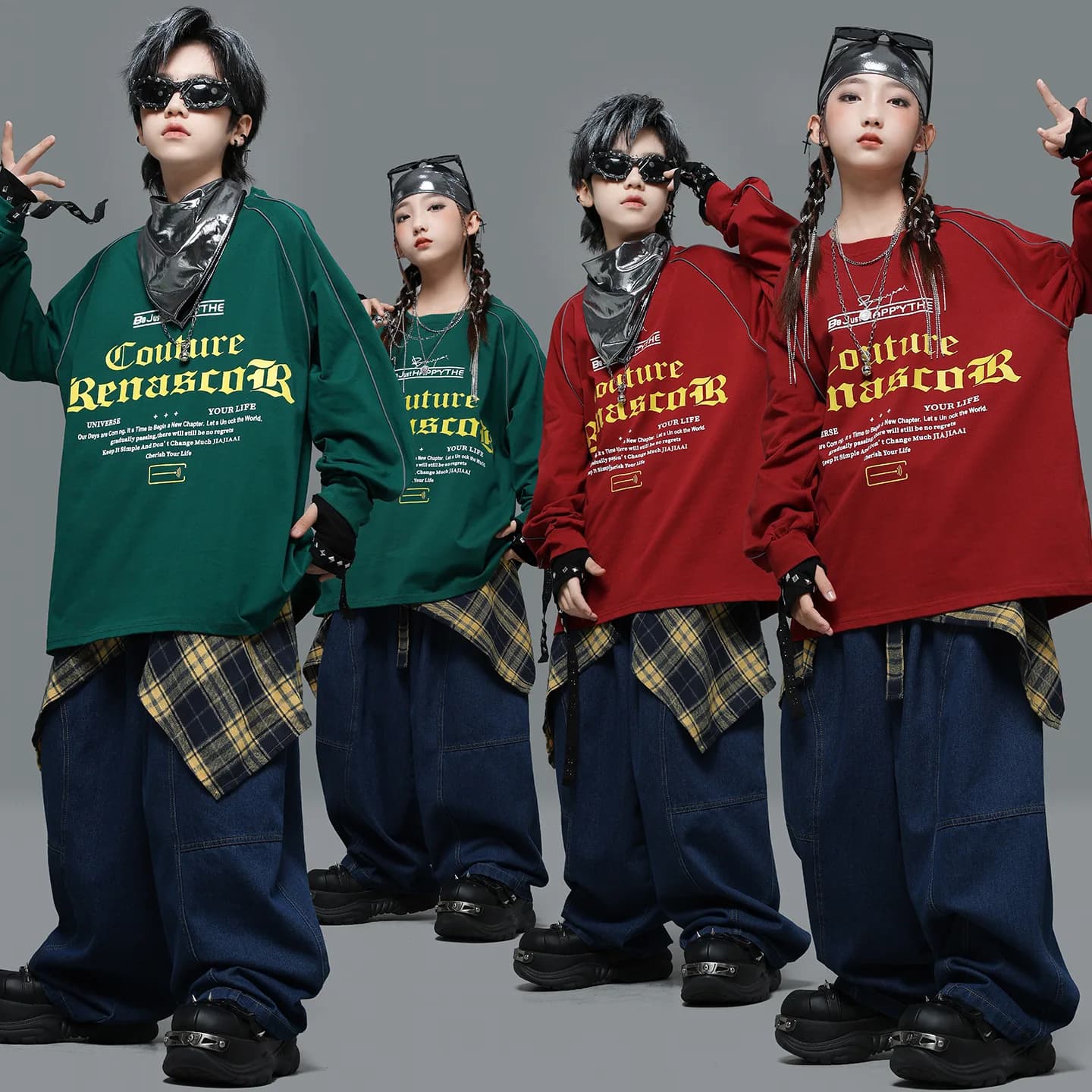 Completo Hip Hop per Bambini: Felpa con Stampa Lettering alla Moda + Jeans Larghi, Costume Streetwear per Ragazzi, Completo Jazz per Ragazze