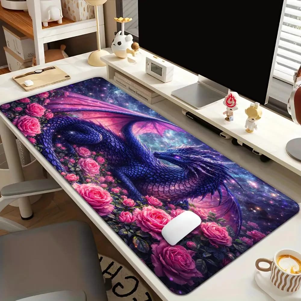 Play mouse pad with romantic starry sky and flying dragon, desk mat, office slip mat, PC accessories, game mats, tapis souris