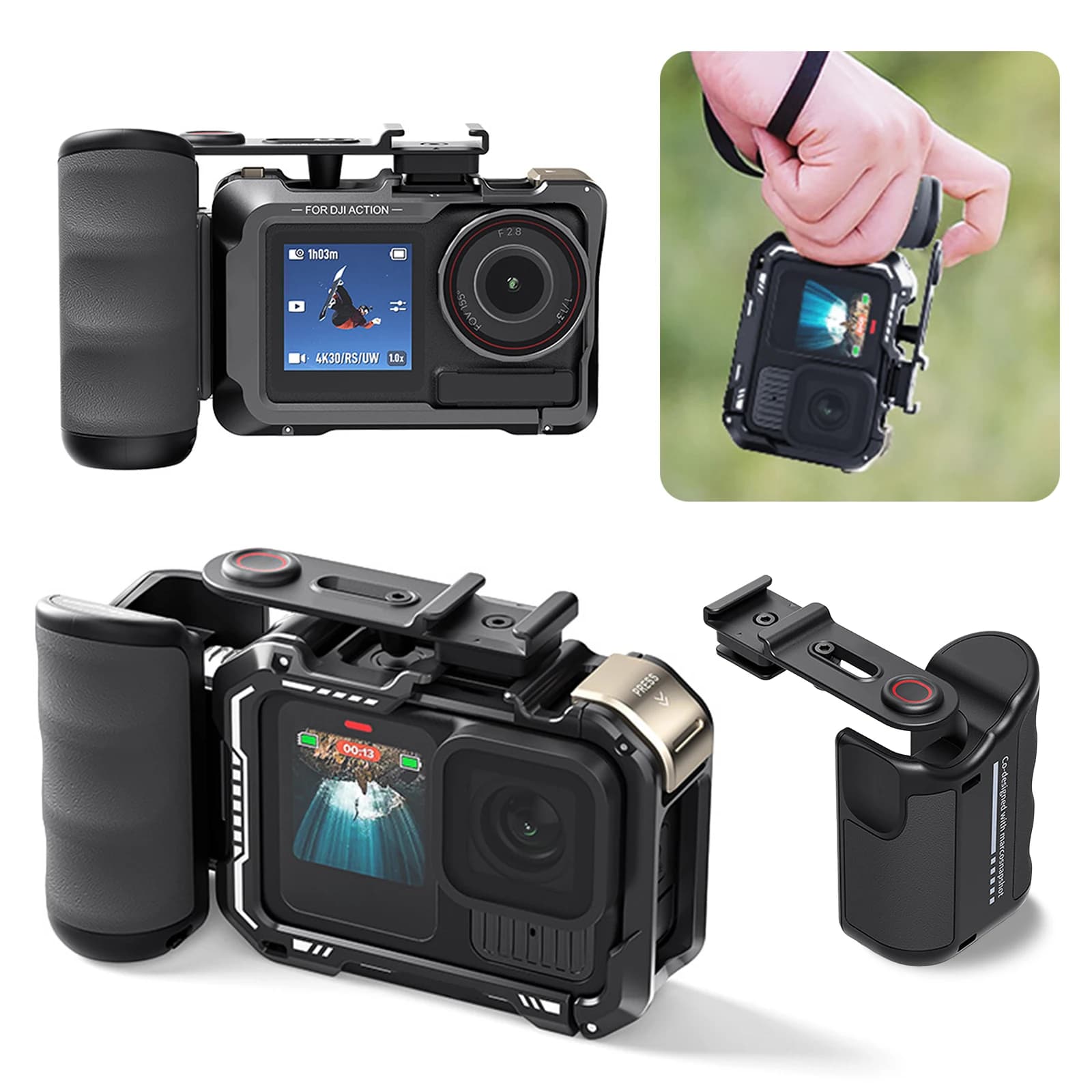 Grip Kit for Insta360 Ace Pro 2 Street Photography Handle with Shutter Button Camera Grip Holder for DJI Action 5 Pro